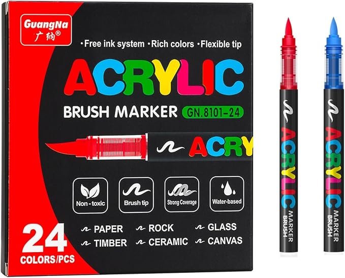Acrylic Paint Markers, 24 Colors Acrylic Markers Set, Paint Pens