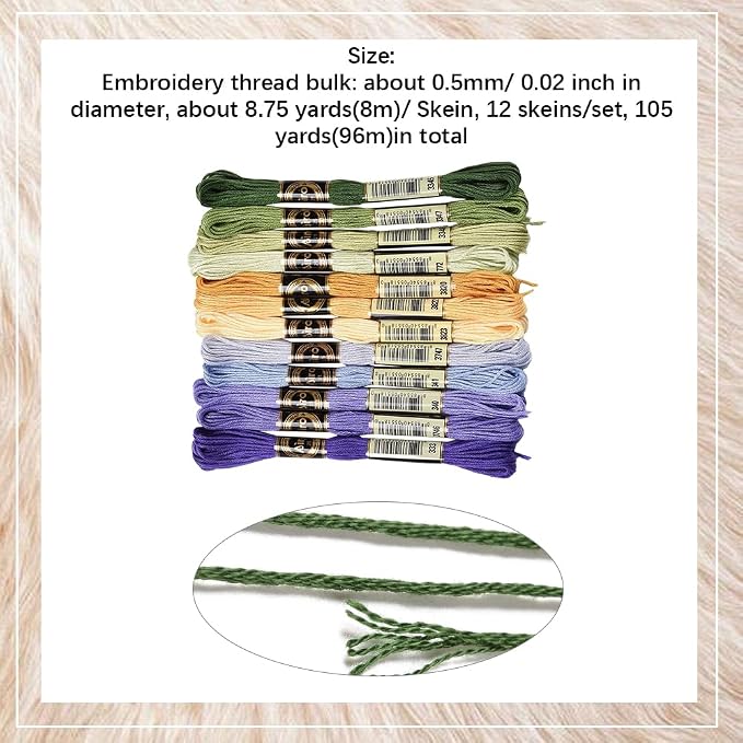 12 Skeins Purple Green Embroidery Floss Threads for Sewing Making