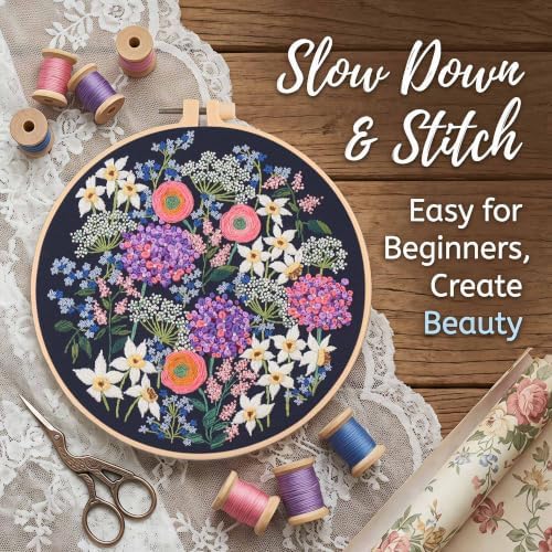 Harimau Beginner Adult Embroidery Kit, All-in-One Starter Pack with 3 Patterns, 3 Hoops, Scissors, Needles, Instruction Manual & Stitching Video Guides