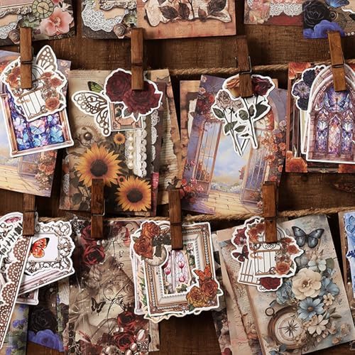 200PCS Vintage Scrapbook Paper Journaling Scrapbooking Supplies Kit Retro Decorative Craft Paper Assorted for Bullet Junk Journals Card Making Craft DIY, Butterfly Waltz