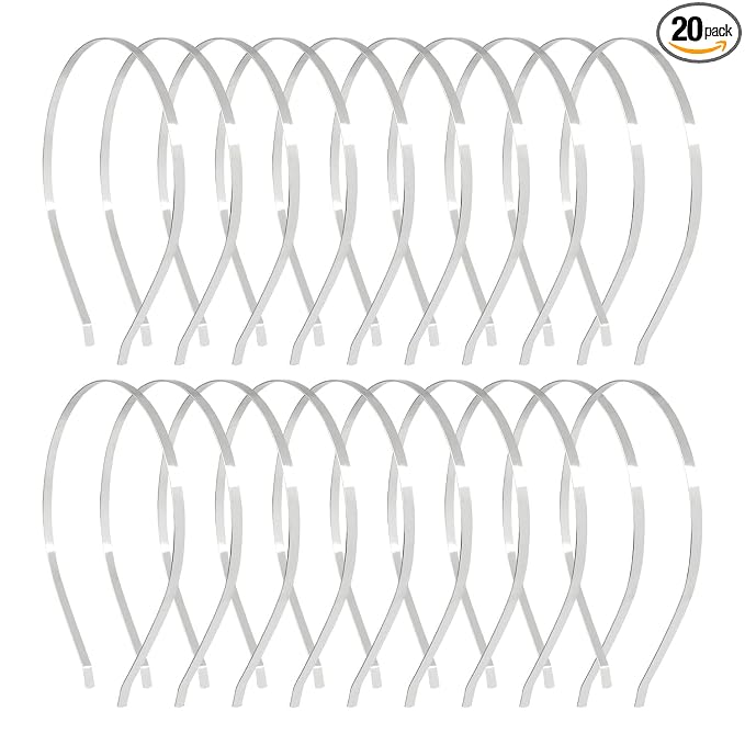 Lawie 20 Pack Bulk 5 MM Thin Silver Gold Black Plain Blank Hard Metal Headbands Skinny Base Headband Slim Simple Wire Hair Bands Clasps Crown Tiara Frame DIY Crafts Accessories for Women Girls Adults