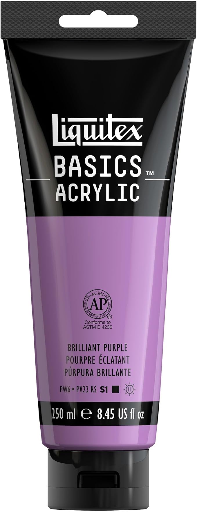 Liquitex BASICS Acrylic Paint, 8.5-oz Tube, Brilliant Purple | Medium Viscosity, Satin Finish, Lightfast, Fine Art Pigments, Range of Opacities, Easy Blending