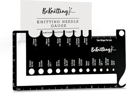 BeKnitting Knitting Needle Gauge Sizer Tool for Knitting Needles & Crochet Hooks, Yarn & Swatch Ruler - Sitch Saver | Holiday Gifts, Gift-Ready Box