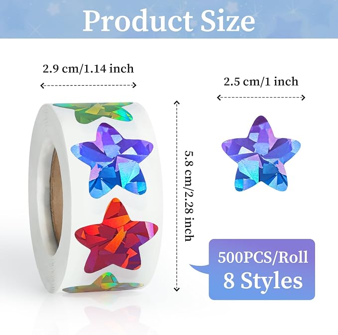 Imeepa 500PCS Rainbow Star Stickers, 1" Multi-Color Lables for Kids Reward