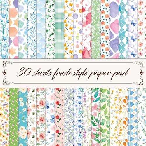 30 Sheets Garden Floral Paper Pad, Double-Sided Scrapbook Paper with Unique Soft Fresh Designs Decorative Scrapbooking Supplies For Card Making, Album, Stamping, Background Decoupage
