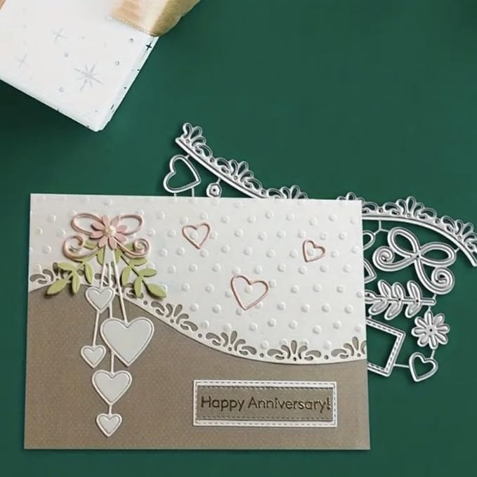 Scrapbooking Die-Cuts, Happy Birthday Ballon Metal Cutting Dies for Card Making, Paper Craft Punch Template, Background Embossing Stencils, DIY Album Décor(Lace Heart Border-14.5x7.9cm)