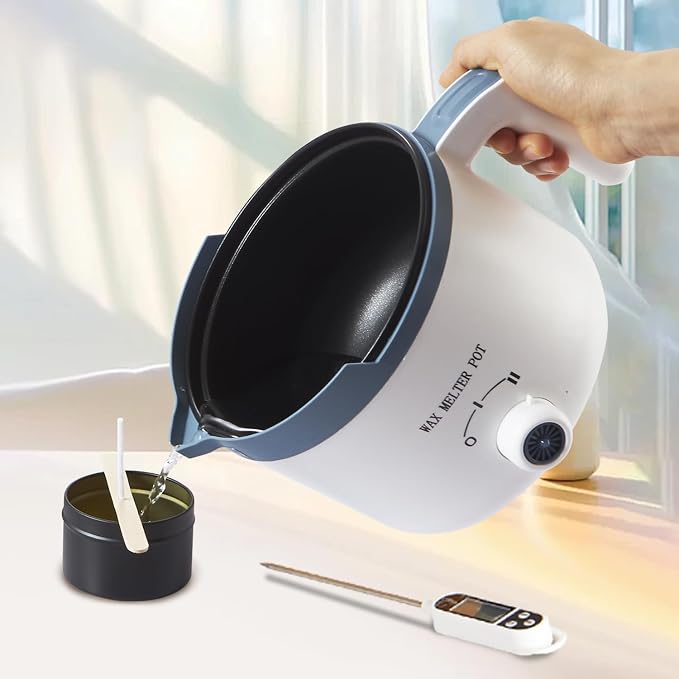 KQU Wax Melting Pot with Thermometer, Electric Wax Melter for Candle Making with Spout 1.5Qt, Small Double Boiler Pot Set for Beginner Adults