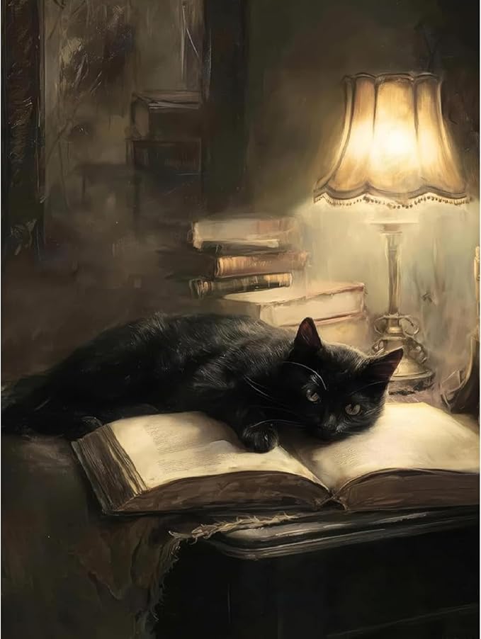 Black Cat Paint by Numbers Kit for Adults Framed Canvas, Frameworkless