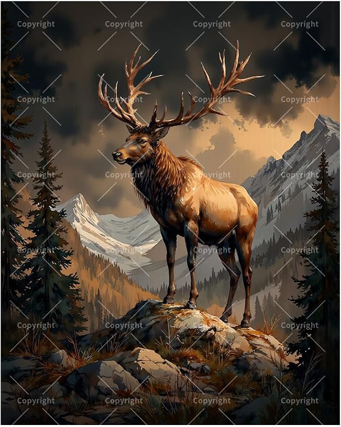 Wildlife Paint by Numbers Kit for Adults - DIY Elk on Mountain Cliff Painting on Canvas 16x20 Inches, Acrylic Paint Set, Suitable for Beginners, Nature Art for Home Decoration or Gifts
