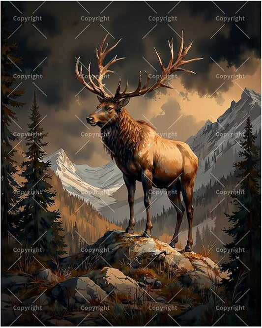Wildlife Paint by Numbers Kit for Adults - DIY Elk on Mountain Cliff Painting on Canvas 16x20 Inches, Acrylic Paint Set, Suitable for Beginners, Nature Art for Home Decoration or Gifts