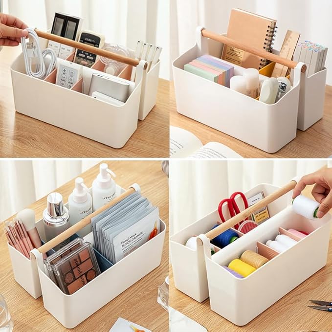 2 Pack Art Caddy Organizer Portable,Marker Box, Large Pen Holder for Desk, Art Supply Storage Bin with Adjustable Dividers for Colored Pencils,Markers,Craft Organizers (Blue Divider)