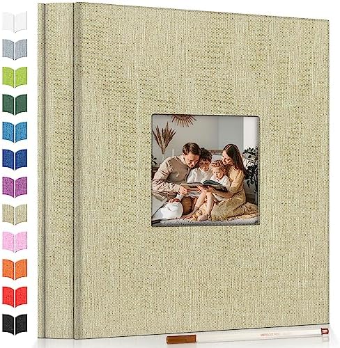 Artfeel Photo Album Self Adhesive Scrapbook Album for 3x5 4x6 5x7 8x10 Pictures,40 Pages Linen Cover with Display Window DIY Photo Book,Ideal Gifts for Family Travel Wedding Baby