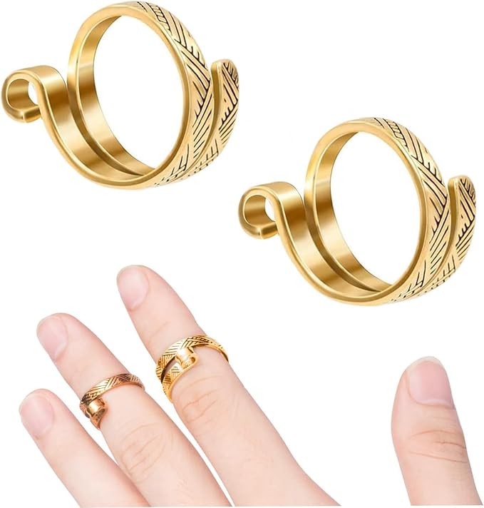 Ubuymart 2 Pack Knitting Crochet Loop Ring for Fingers, Adjustable Crochet Tension Ring, Metal Open Yarn Guide Finger Holders, Knitting Thimbles for Crochet Gold