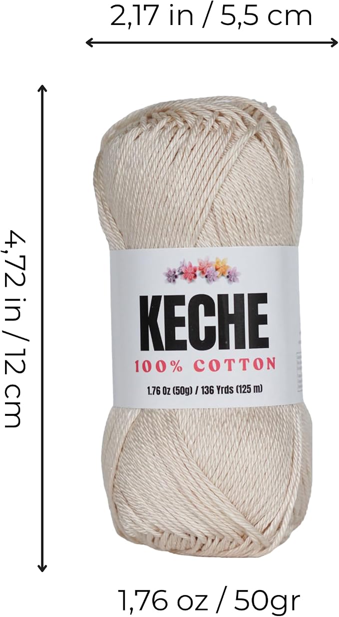 Cotton Yarn - 100% Cotton Yarn for Crocheting and Knitting, Mercerized Cotton Amigurumi Yarn Fine-Sport 2 1.76 oz (50g) / 136 Yrds (125 m) - Beige