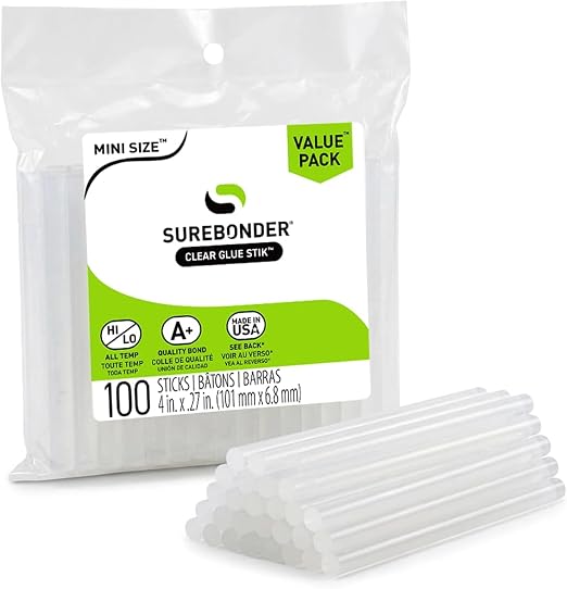 Surebonder DT-100 Mini Size Hot Glue Sticks for Glue Guns 0.27 in. Diameter, 4 in. Length - All Purpose, All Temperature - Great for DIY, Arts, and Crafting - Clear - 100 Count (Pack of 6)