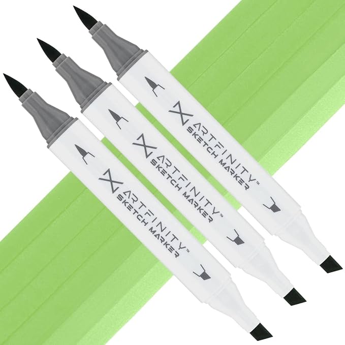 Artfinity Sketch Markers - Set of 3 - Meadow Green G5-4, Vibrant, Professional, Dye-Based Alcohol Markers for Artists, Drawing, Travel, & More