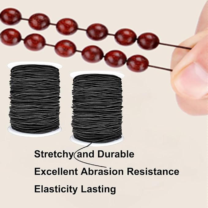 LUSTEMBER Stretchy String for Bracelets, 2 Rolls 1 mm Sturdy Elastic String Elastic Cord for Jewelry Making, Necklaces, Beading (Black)