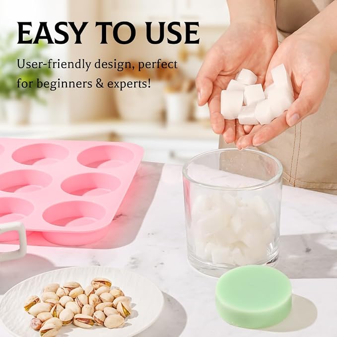 SJ Round Silicone Soap Mold Set, 2-Pack 9-Cavity Soap Molds | For Soap Making, Chocolate, Candy & Desserts, Food Grade Silicone, Easy Release, Reusable