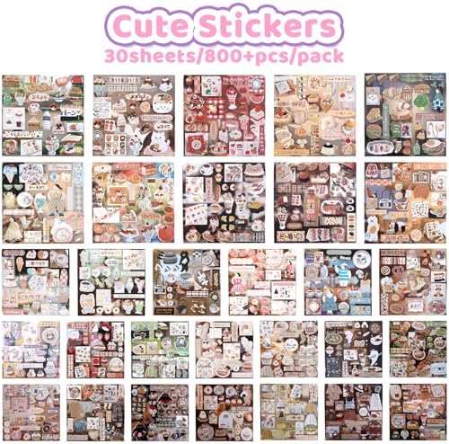 30 Sheets Japanese Sticker Book Manga 800Pcs Old Showa Style Embroidered Scrapbook Stickers Cute Korean Stickers for Journaling Scrapbooking Kawaii Food Sticker for Kids Adult DIY Cosmic Books