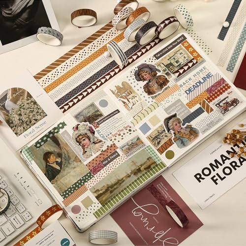 YUBBAEX 20 Rolls Basic Patterns Washi Tape Set Skinny Masking Creative Decorative Tapes, Designer's Selection (Collection 1-Vibrancy)