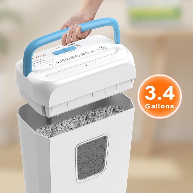 Bonsaii 6-Sheet Cross Cut Paper Shredder for Home, 3.4 Gal Bin | P-4 Security Level, Shreds Credit Cards, Staples & Paper Clips, with Portable Handle, Small Shredder for Home Office