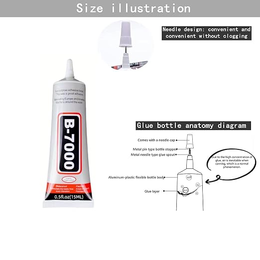 B-7000 Adhesive Multi-Function Glues,Super Glue Suitable for Phone Screen Repair,Wooden,Jewelery,1 Pack (15ML*2)