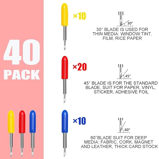 THANMAO 40 Pcs Replacement Blades Compatible with Explore Air 2/Air 3 /Maker/Maker 3/4 Cutting Machines - includ 10PCS Fine-Point Blades, 20PCS Standard Blaeds and 10PCS Deep Cutting Blades