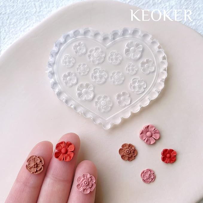 KEOKER Flower Polymer Clay Molds - 4 Pcs Floral Molds for Jewelry Making, Miniature Molds, Earring Molds (Substitute Polymer Clay Cutters) (4PCS)