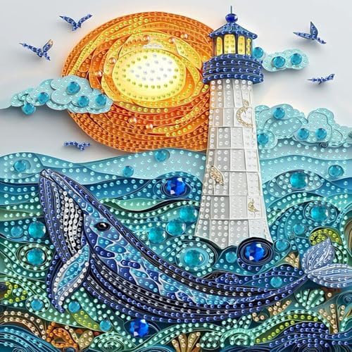 AIBOERL Diamond Art Kits for Adults，DIY Special Shape Diamond Painting | Special Shape Moon Lighthouse Diamond Painting for Beginners Rhinestone 5D Diamond dots(Gemstone Craft)Wall Art Gift 12x16IN