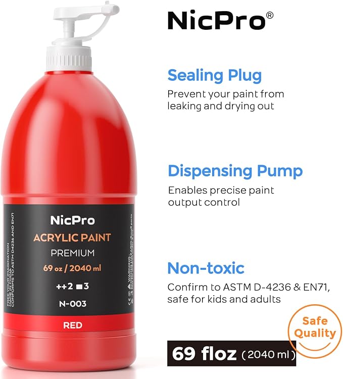 Nicpro 6 Colors Bulk Acrylic Paint Set, 69oz/2040ml Art Painting Supplies