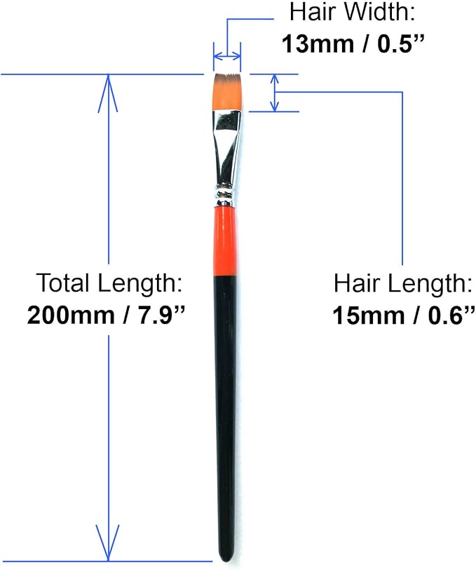 1/2 Inch Flat Bright Paint Brush Set of 12, Premium Taklon Synthetic Hair | No Shedding Bristles for Acrylic Watercolor Oil Gouache Tempera Enamel Ink Painting for Students, Professionals & Artists