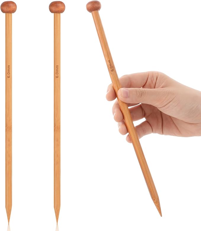 2pcs Bamboo Knitting Needles 10-Inch Long Wooden Knitting Needles 6mm