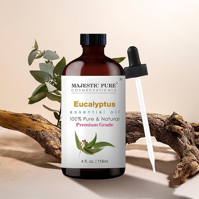 Majestic Pure Eucalyptus Essential Oil for Diffuser - 4 Fl Oz | 100% Pure and Natural Eucalyptus Oil for Aromatherapy, Humidifier, Air Freshener, Soap & Candle Making, Bath & Massage