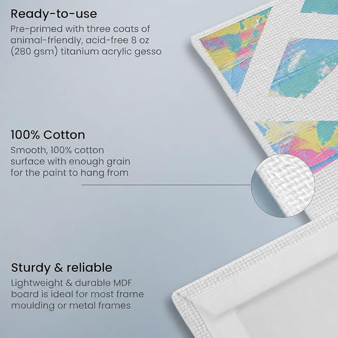 Arteza Paint Canvases for Painting, Pack of 14, 8 x 8 Inches, Square Blank Art Canvas Boards, 100% Cotton, 8 oz Gesso-Primed, Art Supplies for Adults and Teens, for Acrylic Pouring and Oil Painting