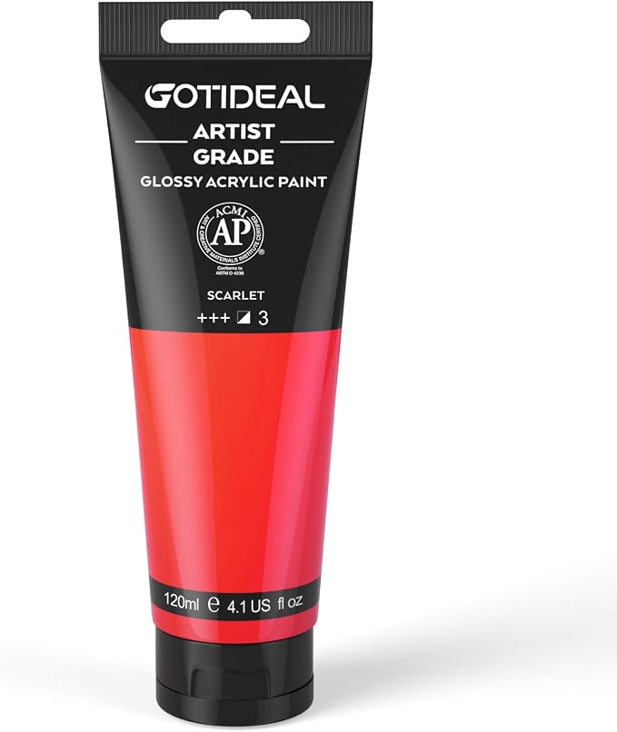 GOTIDEAL Acrylic Paint Scarlet Red Tubes(120ml, 4.1 oz) | Non Toxic, Non Fading, Rich Pigments,for Painters, Adults & Kids,Ideal for Canvas Wood Clay Fabric Ceramic Craft Supplies