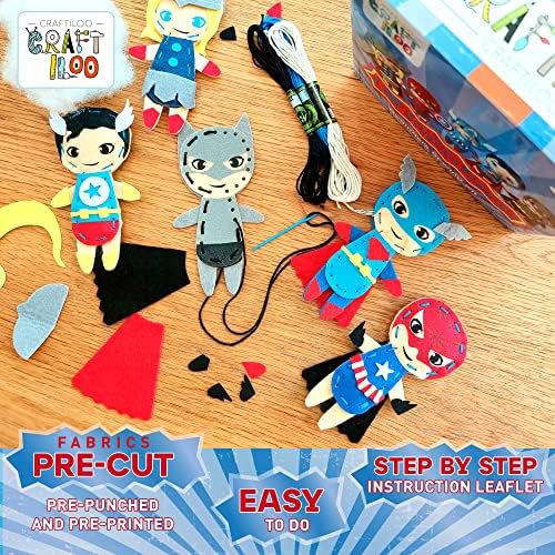 Superhero Sewing Kit for Little Kids - 5 Easy Felt Beginner Projects