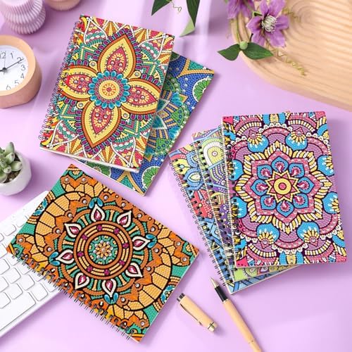 Fullhawl 6 Pack 5D DIY Diamond Art Crafts Kit for Adults Office Supplies Beginner A5 Leather Diamond Painting Gift for Women Art Cover Craft Accessories with Tool (Mandala)