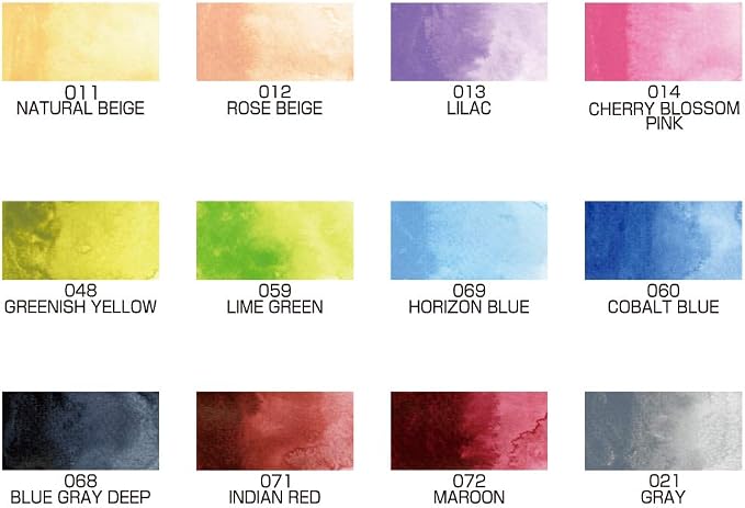 Kuretake Gansai Tambi Watercolor Paint Set, 12 Nuance Colors, Made in Japan | 12 new nuance colors, smooth blending pigment, oversized pans, color chart included, Professional Use, Artist Grade