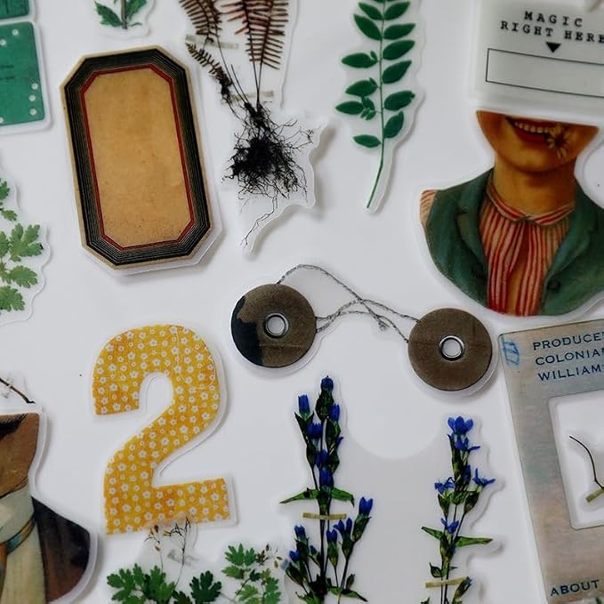 CATaireen Vintage Junk Journal Ephemera Scrapbooking Supplies Translucent Vellum Paper Stickers Card Making Decal Art Aesthetic for Adults (Ephemera Botanical)