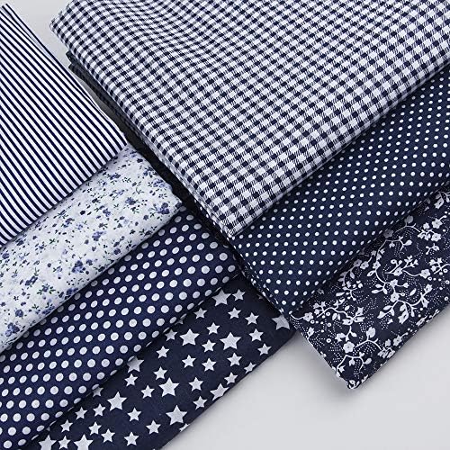 7Pcs 20" x 20" Cotton Fabric DIY Making Supplies Quilting Patchwork Fabric Fat Quarter Bundles DIY for Quilting Cotton Patchwork Cushions (Navy Blue, 20" x 20")