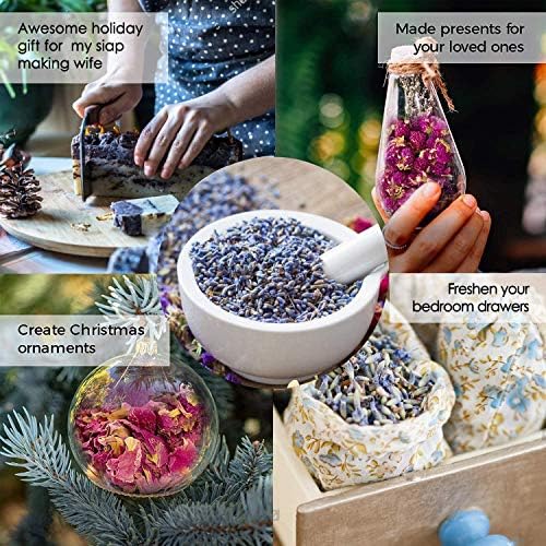 Dried Flowers, Soap Making of Dry Flower, Soap Herbal Bath Set for DIY Lip Gloss,Soap, Candle Making,Including Rose Buds, Lavender, Jasmine, Chrysanthemum, Lemongrass, Mint, Peony, Peach Blossom