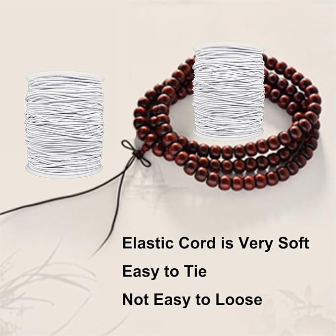 LUSTEMBER Stretchy String for Bracelets, 2 Rolls 1 mm Sturdy Elastic String Elastic Cord for Jewelry Making, Necklaces, Beading (White)