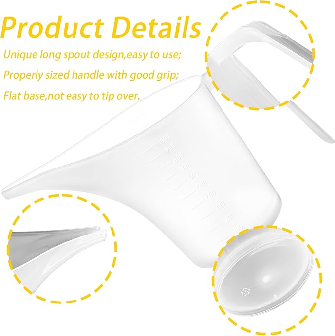 4 Pack Measuring Funnel Pitcher,PlasticMeasuring Cup with Long Spout,Large for Bakeware,Pancake,Batter,Muffin,Cakes,Soap Making,Watering Plants(1000Ml)