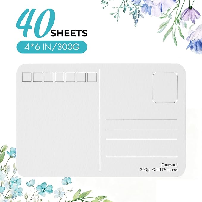 Fuumuui 40 Cards Watercolor Postcards Blank 4 x 6 inch, 140lb/300gsm, 100% Cotton Cold-Pressed Art Paper for Painting, DIY, Mailing, Invitations, Greeting Cards