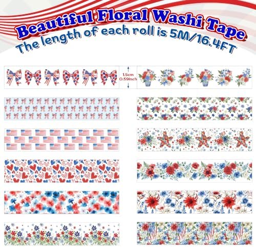 Patriotic Flower Washi Tape Strong Adhesion for Gift Wrapping