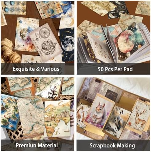 300 Pcs Vintage Aesthetic Washi Stickers Book - 6 Daily Life Scenery Themes Scrapbook Stickers Set for Journaling, Bullet Journal, Art Diary, Planner Notebook, Craft Gifts for Creatives