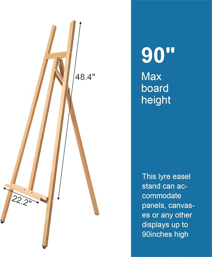 A-Frame Wooden Display Easel, Lyre Beechwood Studio Easel Stand, Natural