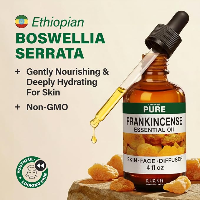 KUKKA Frankincense Essential Oils - 4 Fl Oz - for Hair, Skin, Diffuser, Aromatherapy & DIY Soap Making Scent (Pack of 2)