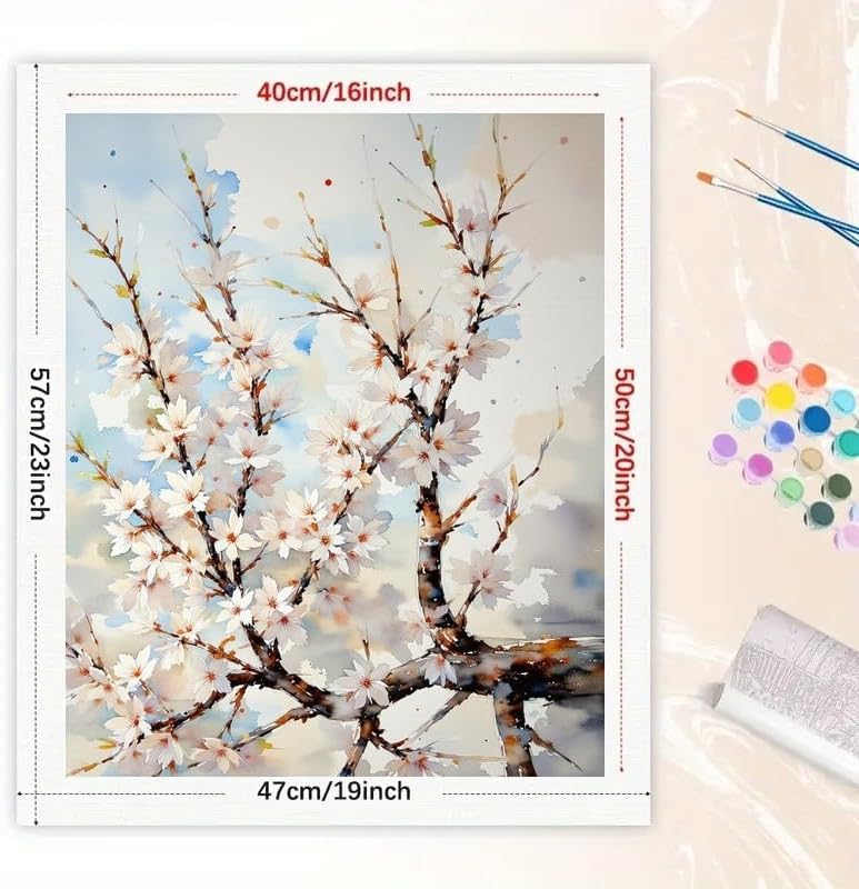 Cherry Blossom Tree Paint by Numbers Kit for Adults - DIY Spring Flowers on Branches Painting on Canvas 16x20 Inches, Acrylic Paint Set,Suitable for Beginners,Floral Art for Decoration/Gifts