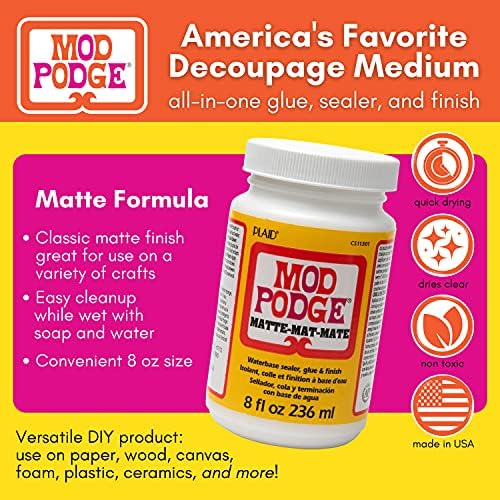 Mod Podge Matte Sealer, Glue & Finish: All-in-One Craft Solution- Quick Dry, Easy Clean, for Wood, Paper, Fabric & More. Non-Toxic - Craft with Confidence, Made in USA, 8 oz., Pack of 1